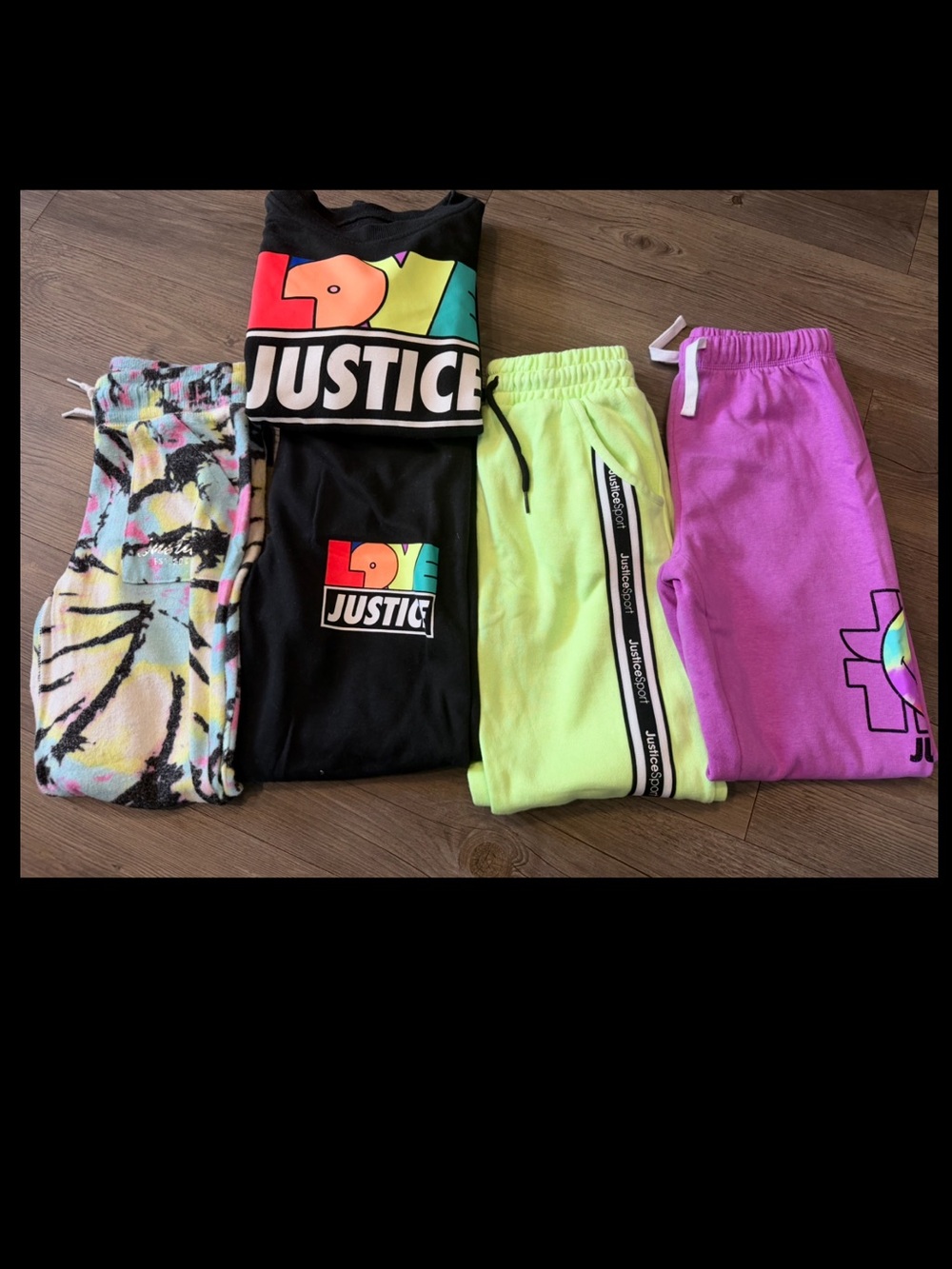 Justice Neon Yellow-Green Fleece Joggers with Black Side Tape